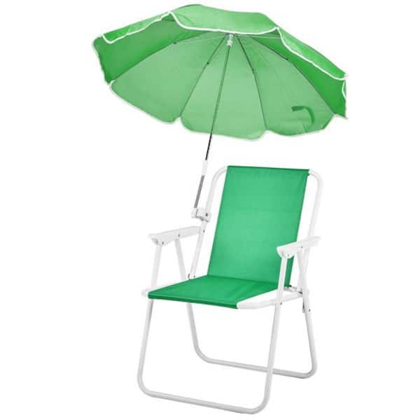 Folding Beach Chair with Umbrella for Travel Picnic Concert and Outdoor Activities, Green, Composite, Bench