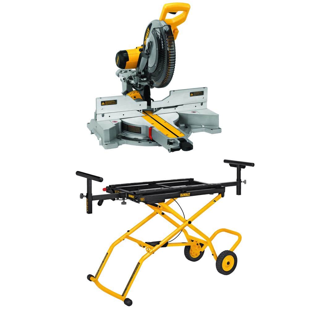 DEWALT 15 Amp Corded 12 in. Double Bevel Sliding Compound Miter Saw and 32-1/2 in. x 60 in. Rolling Miter Saw Stand -  DWS779WDWX726