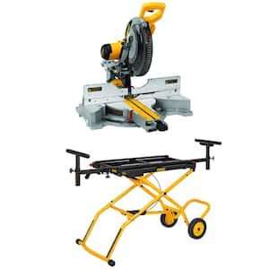 15 Amp Corded 12 in. Double Bevel Sliding Compound Miter Saw and 32-1/2 in. x 60 in. Rolling Miter Saw Stand
