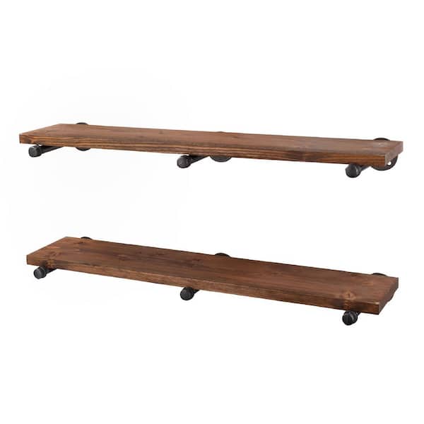 36 in. x 7.5 in. x 6.75 in. Autumn Brown Restore Wood Decorative Wall Shelf with Industrial Steel Pipe Straight Brackets
