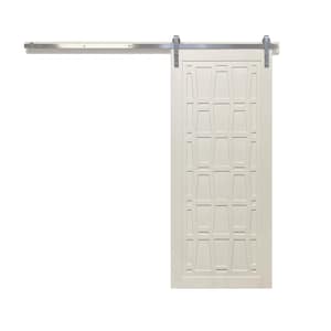 30 in. x 84 in. Whatever Daddy-O Off White Wood Sliding Barn Door with Hardware Kit in Black