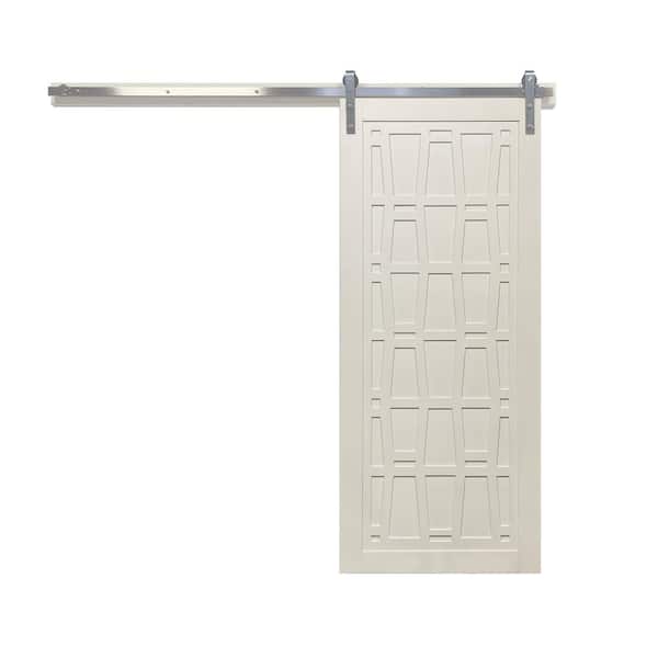 42 in. x 84 in. Whatever Daddy-O Off White Wood Sliding Barn Door with Hardware Kit in Stainless Steel
