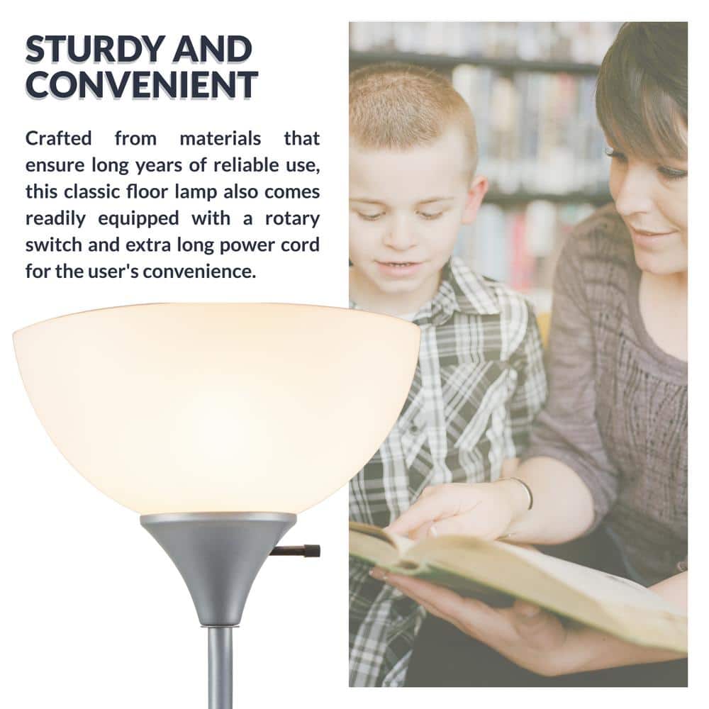 Henry 71" Silver Plastic and Metal Torchiere Floor Lamp