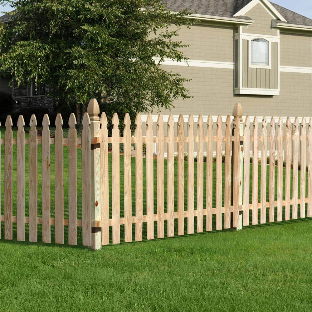 4 Ft X 8 Ft Pressure Treated Pine Spaced French Gothic Fence Panel 320036 The Home Depot 4 Ft X 8 Ft Pressure Treated Pine Spaced French Gothic Fence Panel 320036 The Home Depot