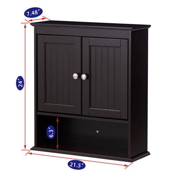 Dracelo 21.5 in. W x 7.48 in. D x 24 in. H Espresso Bathroom Cabinet with Doors Wall Cabinet 966850841