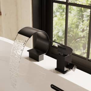 Bathtub Faucet Single-Handle Deck Mount Roman Tub Faucet with Handheld in Matte Black Valve Included