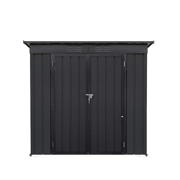 Unbranded 6 ft. W x 4 ft. D Galvanized Double Door Metal Shed Outdoor Storage Tool Shed for Garden/Backyard, Black (24 sq. ft.)