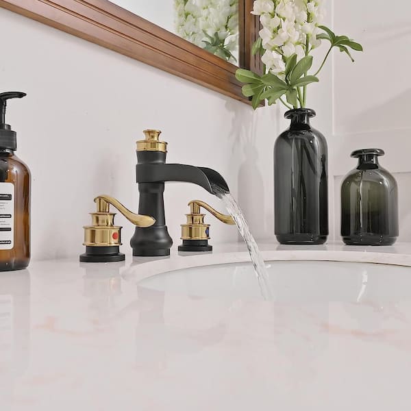 Dyiom Bath Accessories Faucet 2-Handle 8 in. Brass Sink Faucet 3-Hole Wide  3-Piece set Gold B07MZ5S1V7 - The Home Depot