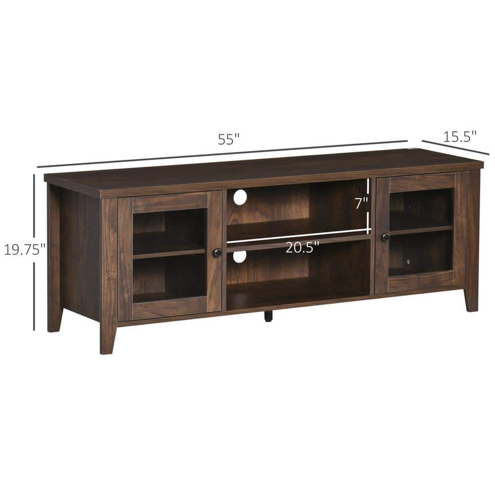 Modern Coffee Brown Wood TV Stand with Shelves and Cabinets