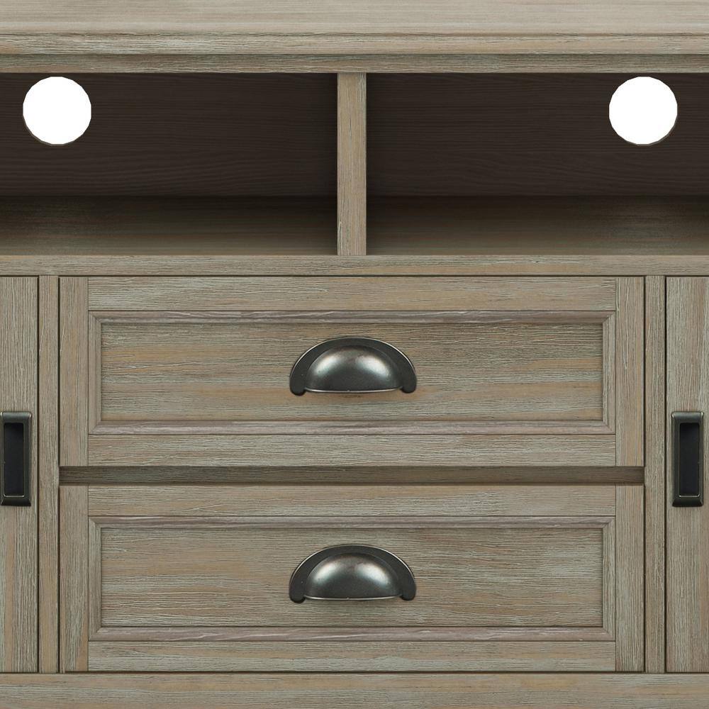 Burlington Solid Pine 72" TV Media Stand in Distressed Grey with Cabinet