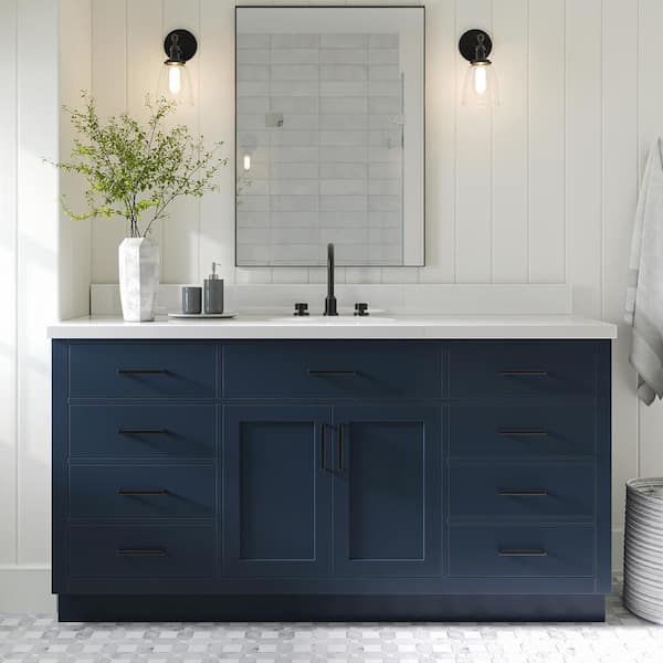 ARIEL Hepburn 66 in. W x 21.5 in. D x 34.5 in. H Single Sink Freestanding Bath Vanity Cabinet without Top in Midnight Blue