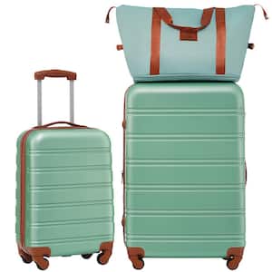 3-Piece Green Spinner Wheels Luggage Set with Handbag