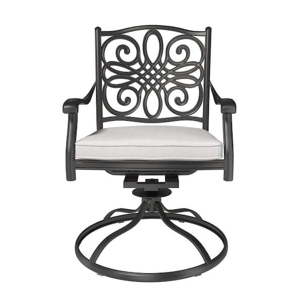 Set of 2 Cast Aluminum Outdoor Patio Swivel Dining Chair with Gray Cushion
