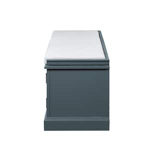 42.9 in. Storage Bench with 2-Drawers and 2-Cabinets, Shoe Bench with Removable Cushion - Dark Blue