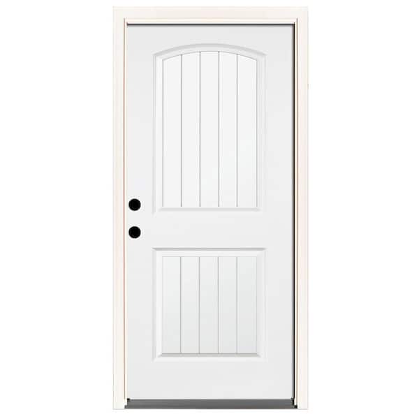 Steves & Sons 32 in. x 80 in. Element Series 2-Panel Plank Wht Primed Steel Prehung Front Door Right-Hand Inswing w/ 4-9/16 in. Frame