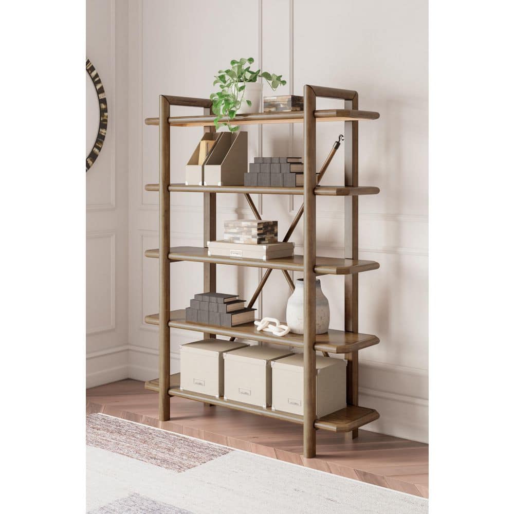 Brown Solid Wood 71" Contemporary 5-Shelf Bookcase