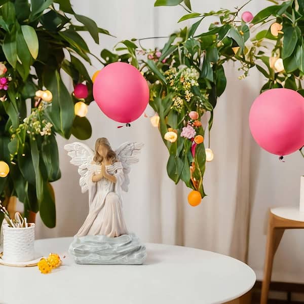 White 4.6 in. x 6.1 in. Resin Angel Statue with Praying Hands