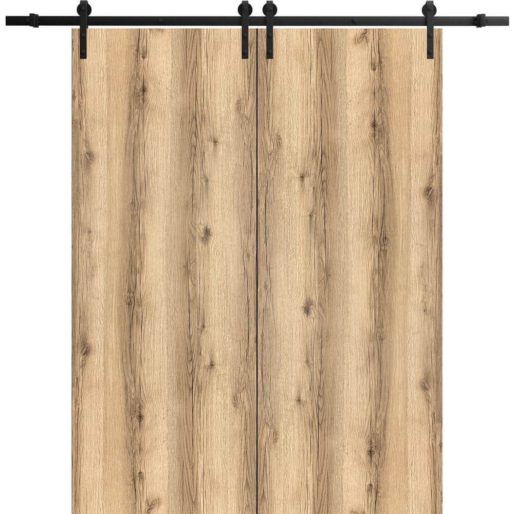 0010 36 in. x 80 in. Flush Oak Finished Wood Sliding Barn Door with Hardware Kit Black price history on PriceWatchPro
