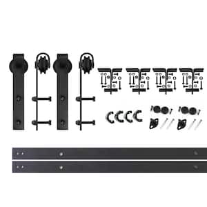 5 ft./60 in. Black Rustic Ceiling Mount Double Track Bypass Sliding Barn Door Track and Hardware Kit for Double Doors