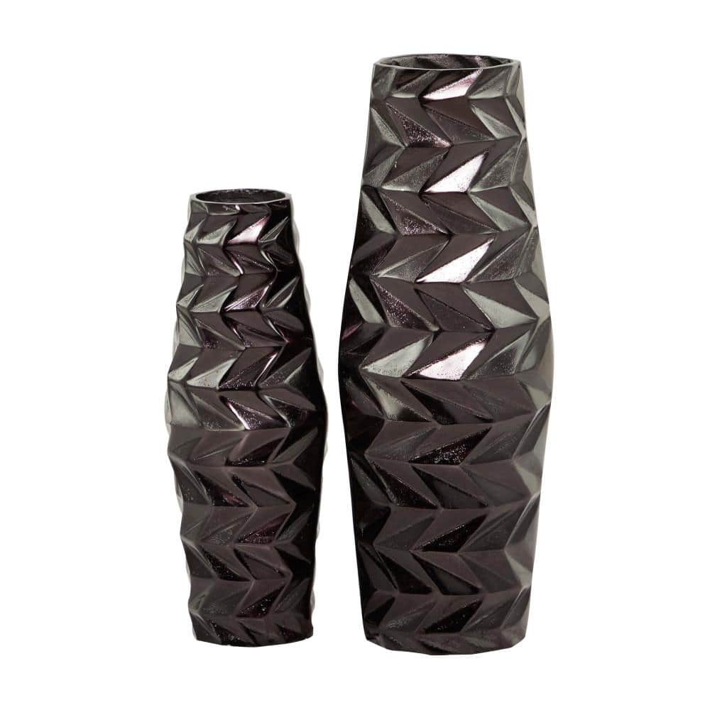Litton Lane Black Aluminum Geometric Decorative Vase (Set of 2)