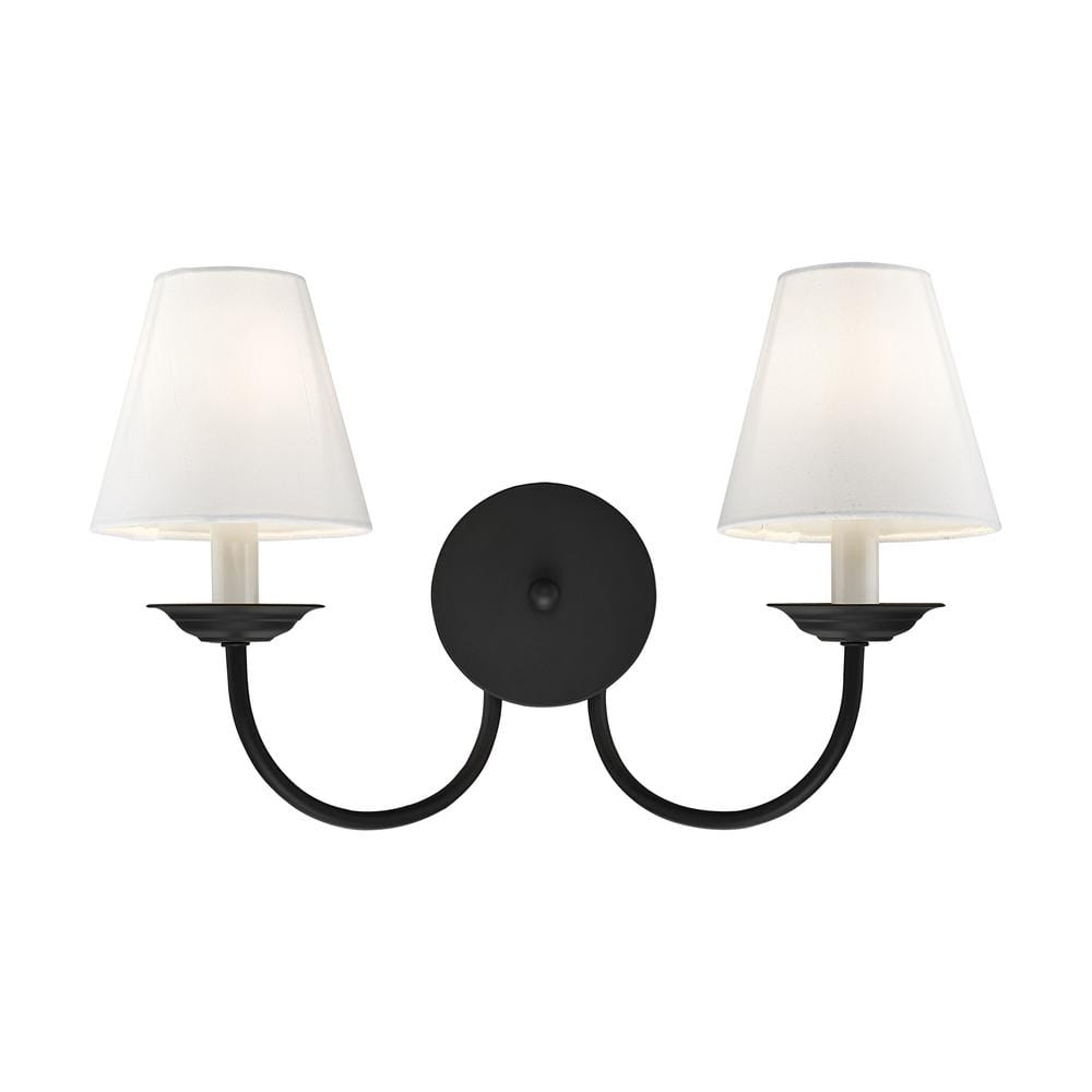 Elegant Black Steel Dual Sconce with Off-White Handmade Shade