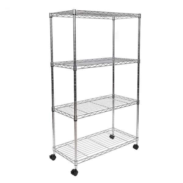 Seville Classics Silver 4-Tier Steel Wire Garage Storage Shelving Unit with Wheels (30 in. W x 49.5 in. H x 14 in. D)