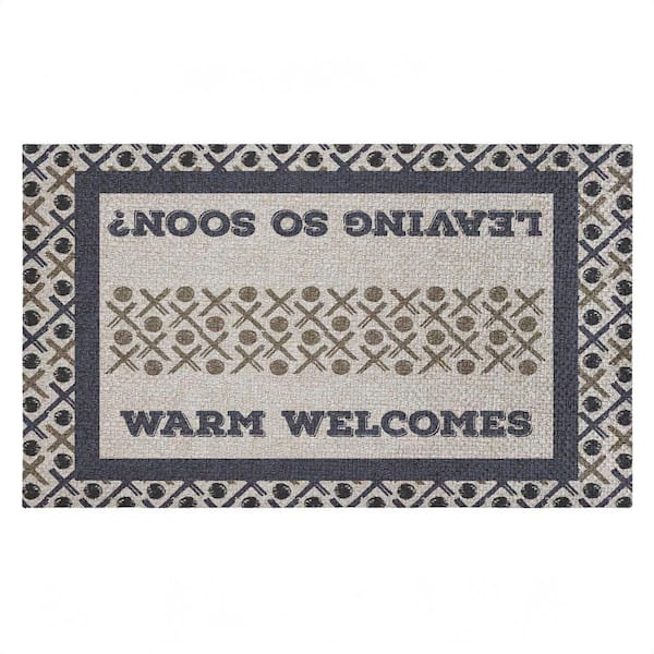 Patterned Dual Message Entry Blue 18 in. x 30 in. Polyester Non-Slip Outdoor Door Mat