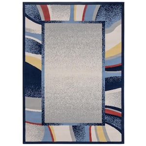 Premium Rizzy Navy/Red 5 ft. x 7 ft. Border Area Rug