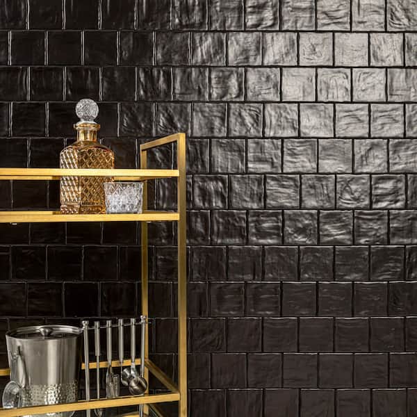 Zelyge Midnight 4 in. x 4 in. Satin Ceramic Zellige Look Wall Tile (5.46 sq. ft. /Case)