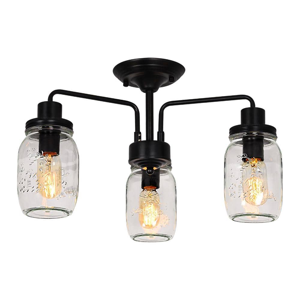 Industrial 3-Light Black Mason Jars Semi-Flush Mount Ceiling Light price history on PriceWatchPro