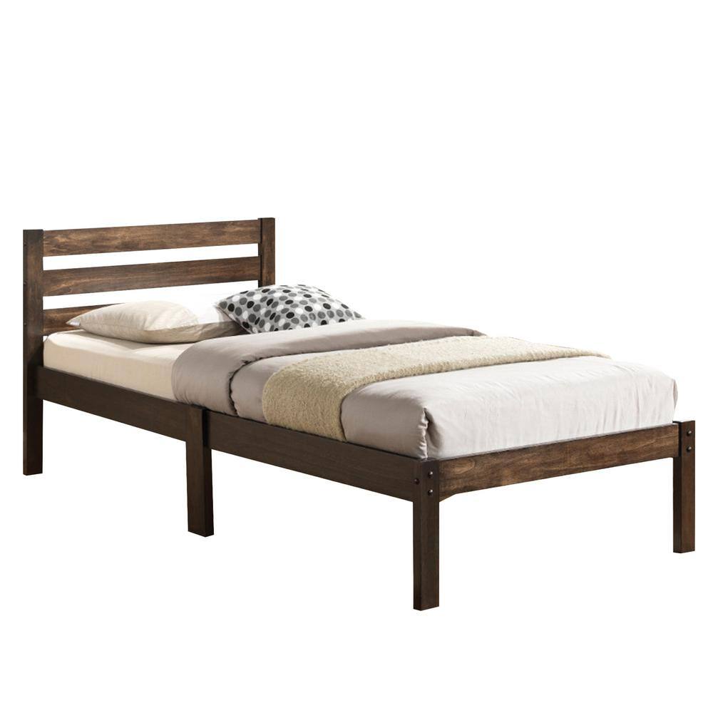 Benjara Simply Design Brown Twin Bed with Wooden Slatted Headboard ...