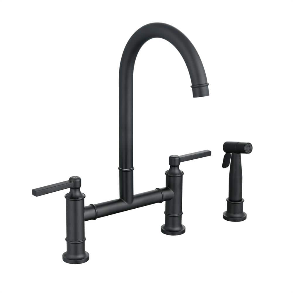 FLG Double Handle Bridge Kitchen Faucet With Side Sprayer Commercial   Matte Black Bridge Kitchen Faucets Cy 0065 Mb 64 1000 