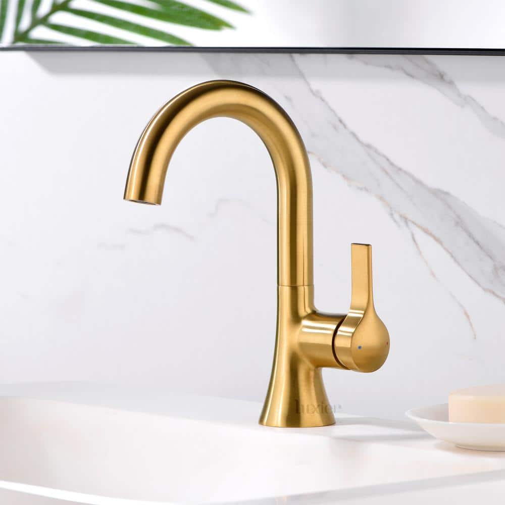 Brushed Gold Single Handle Bathroom Faucet with Drain Assembly