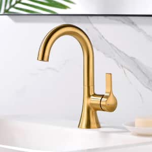 Single Hole Single-Handle Bathroom Faucet with drain in Brushed Gold