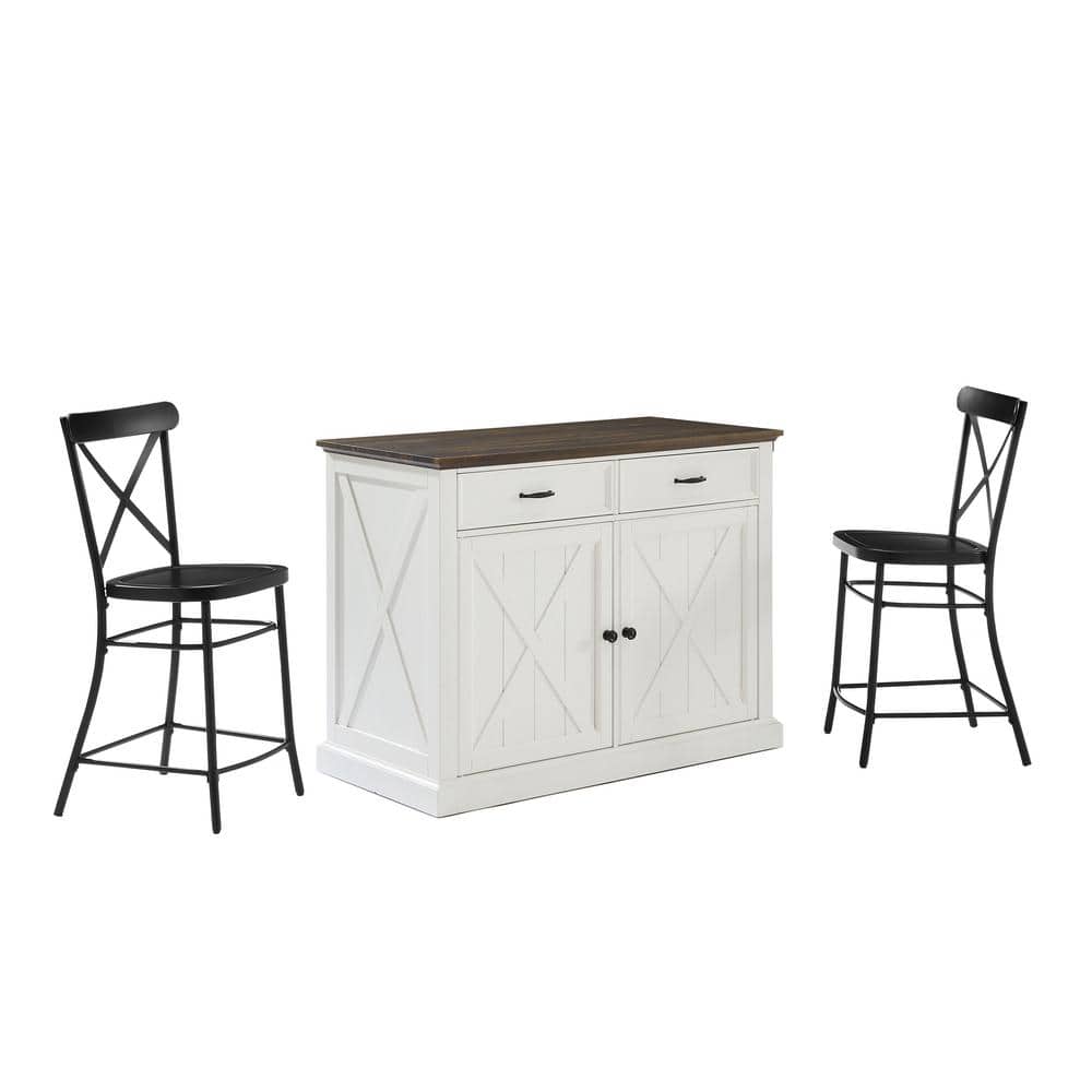 CROSLEY FURNITURE Clifton White Kitchen Island with Camille Stools -  KF30073WH-BK