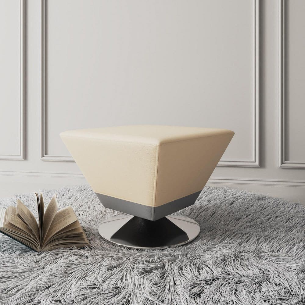 Diamond Tan Faux Leather Swivel Ottoman with Polished Chrome Base
