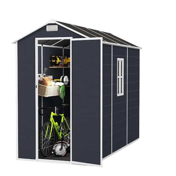 4 ft. W x 8 ft. D Resin Shed with 12mm Thick PP Board and HD Window Lighting, PP Material in Dark Gray (30 sq. ft. )