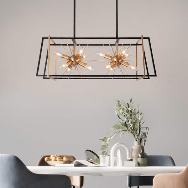 29.5 in. 12-Light Modern Black Chandelier Lights, Transitional Large Island Pendant Lights, Gold Sputnik Hanging Light