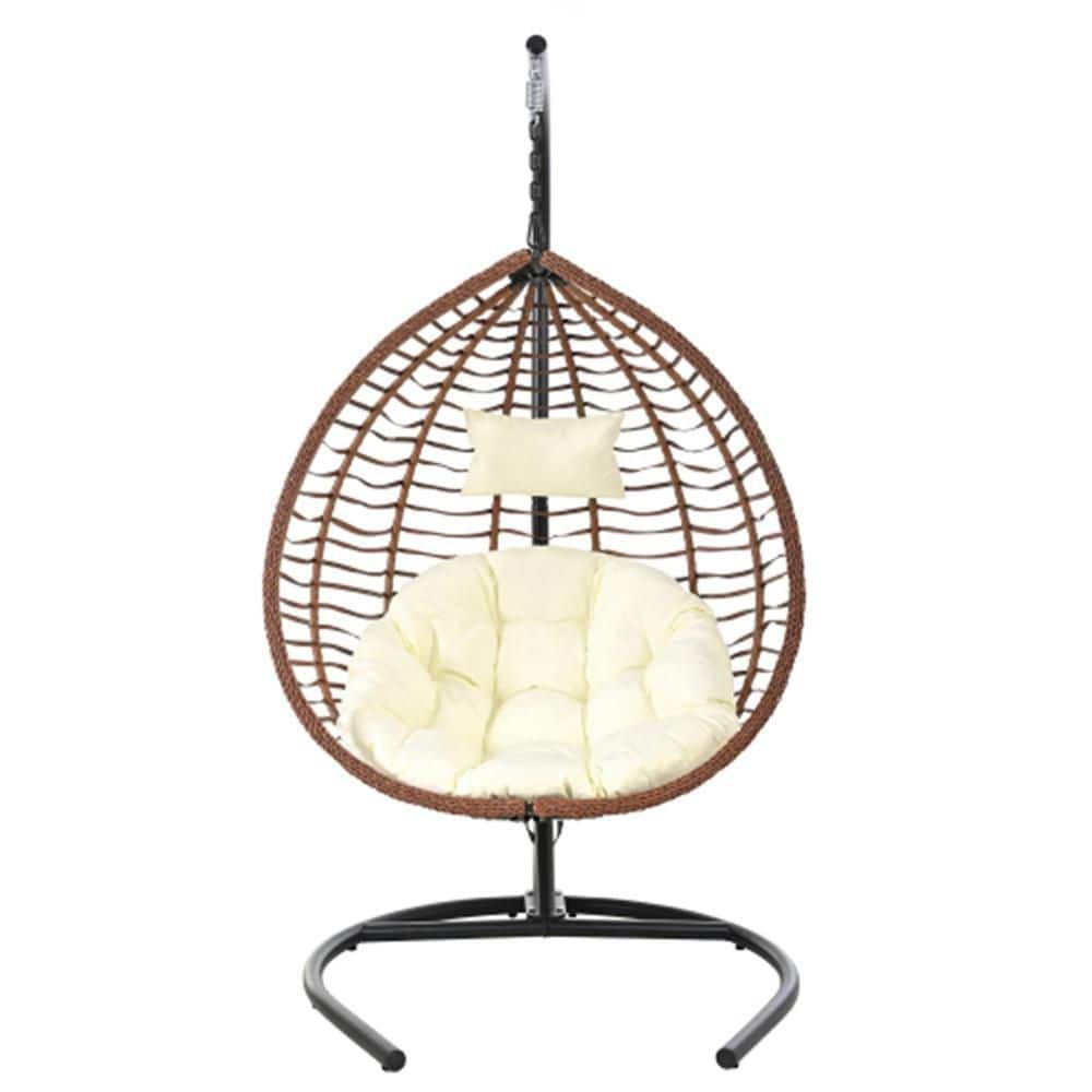 Hanging Hammock Chair with Stand Foldable Rattan Egg Swing Chair Iron Frame Soft Cushion and Headrest, Beige Cushion price history on PriceWatchPro