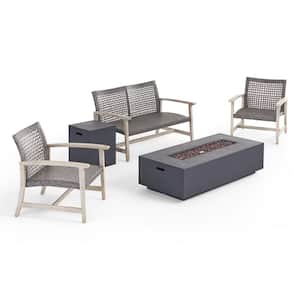 Augusta Light Grey 5-Piece Wood Patio Fire Pit Seating Set
