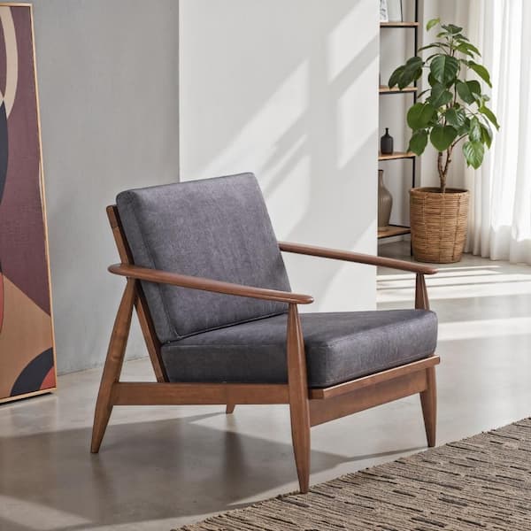 Lissa Charcoal Gray and Brown Fabric Accent Arm Chair with Soft Cushioning