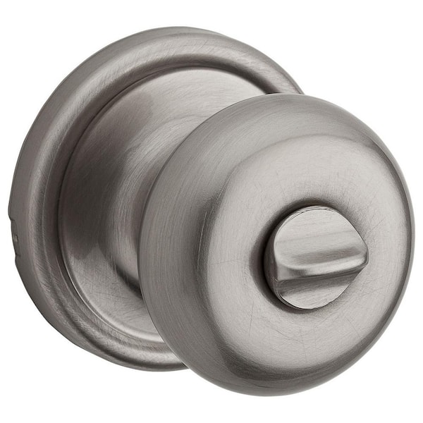 Kwikset Hancock Satin Nickel Privacy Bed/Bath Door Knob Featuring Microban Antimicrobial Technology with Lock