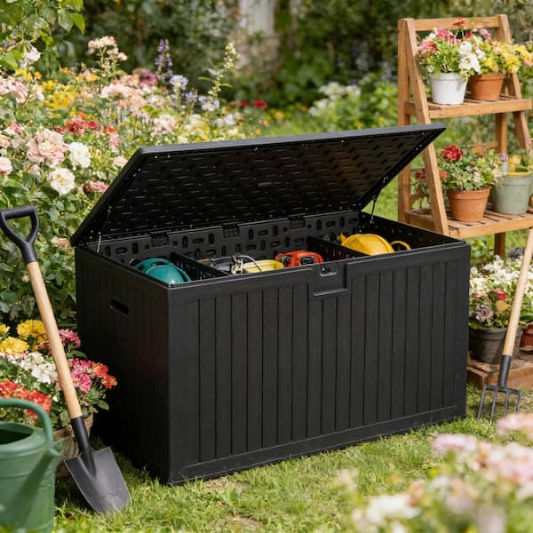 Ama pear Black Extra Large 230 Gal. Waterproof Plastic Deck Box