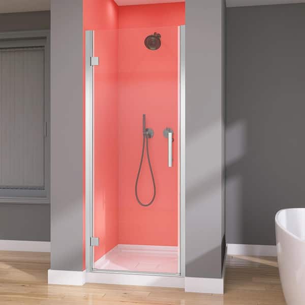 Getpro 32-33.25 in. W x 72 in. H Frameless Pivot Swing Shower Door in Chrome with 1/4 in. Clear Glass Left Hinged with Handle