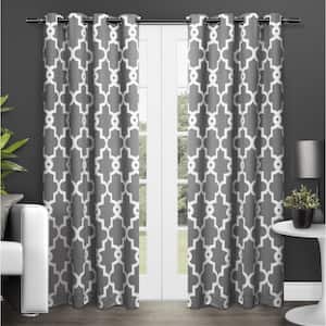 Ironwork Black Pearl Woven Trellis 52 in. W x 84 in. L Thermal Grommet Blackout Curtain (Set of 2)