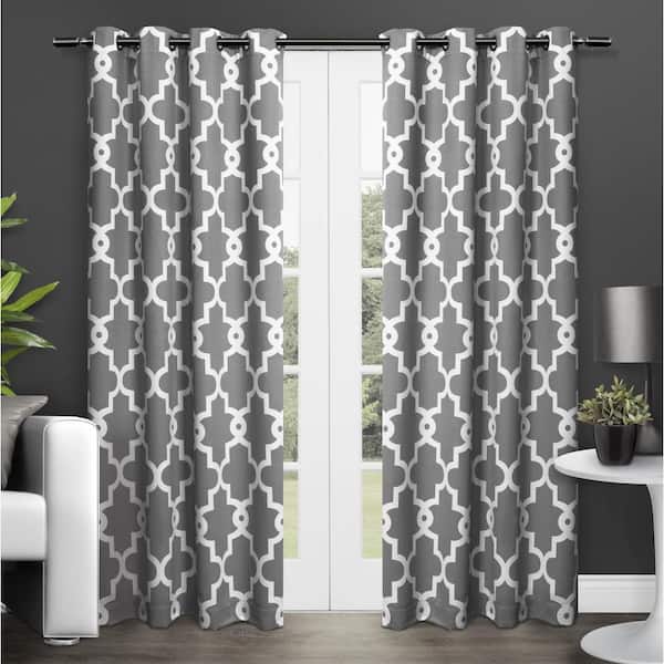 EXCLUSIVE HOME Ironwork Black Pearl Woven Trellis 52 in. W x 84 in. L Thermal Grommet Blackout Curtain (Set of 2)