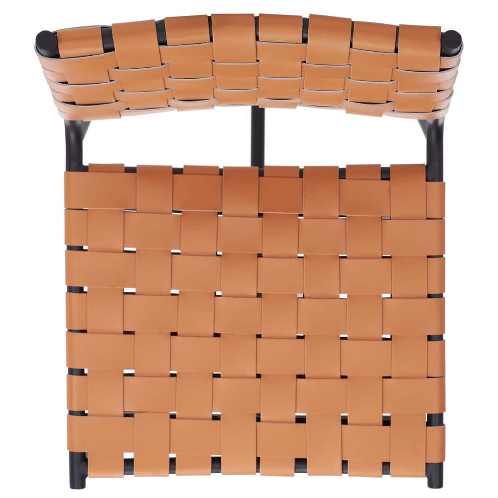 Cognac Leather and Black Metal Saddle Counter Stool