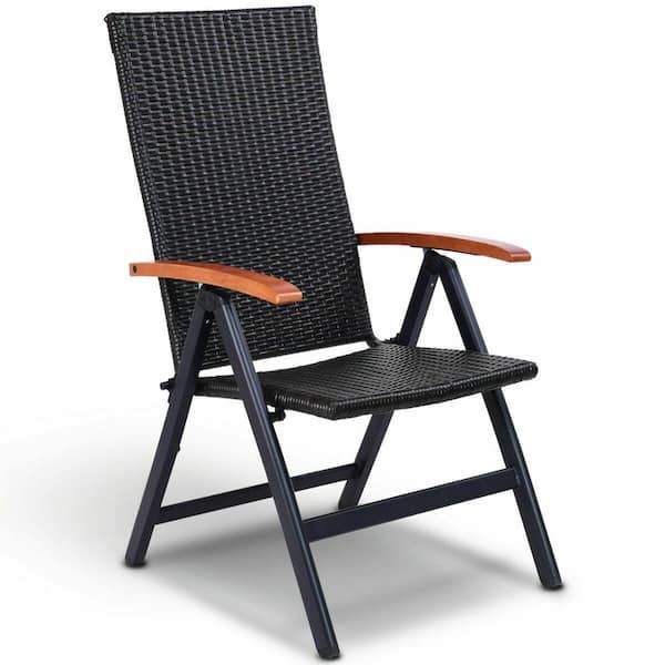 Costway Aluminum Rattan Patio Folding Back Adjustable Garden Lawn Chair Lounge Recliner