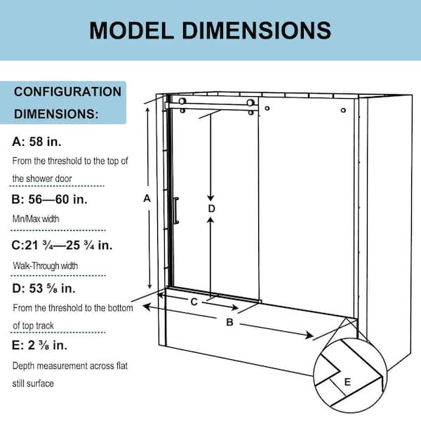 56-60 in. W x 58 in. H Sliding Semi Frameless Tub Door in Chrome with Clear Glass