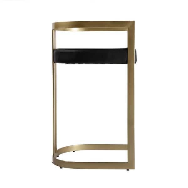 Clarence 28 in. Seat Height Black and Gold Faux Leather Low Back Barstool